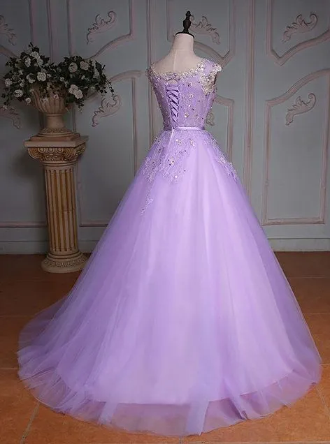 Light Purple Tulle Quinceanera Dress, Long Ball Gown Sweet 16 Dress