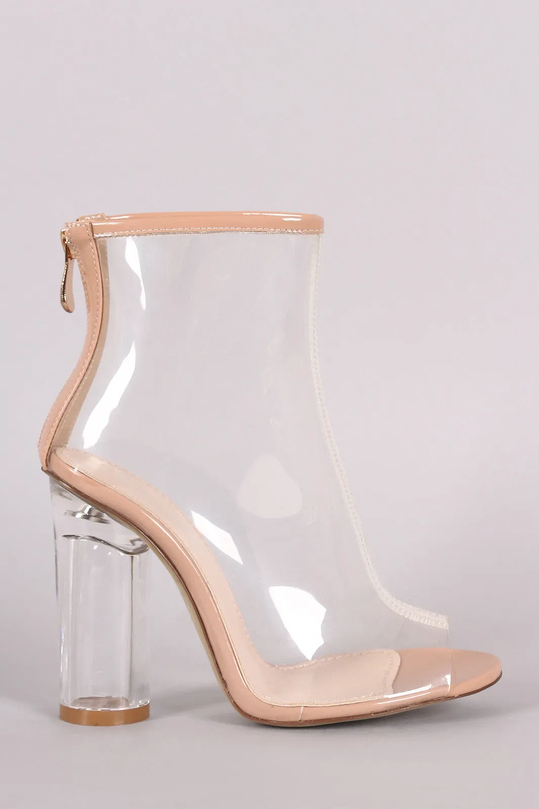 Lucite Peep Toe Rounded Heel Ankle Boots