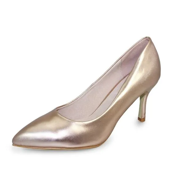 Lunar  "Petal" Pointed Toe Court Shoe in Metallic Rose Gold