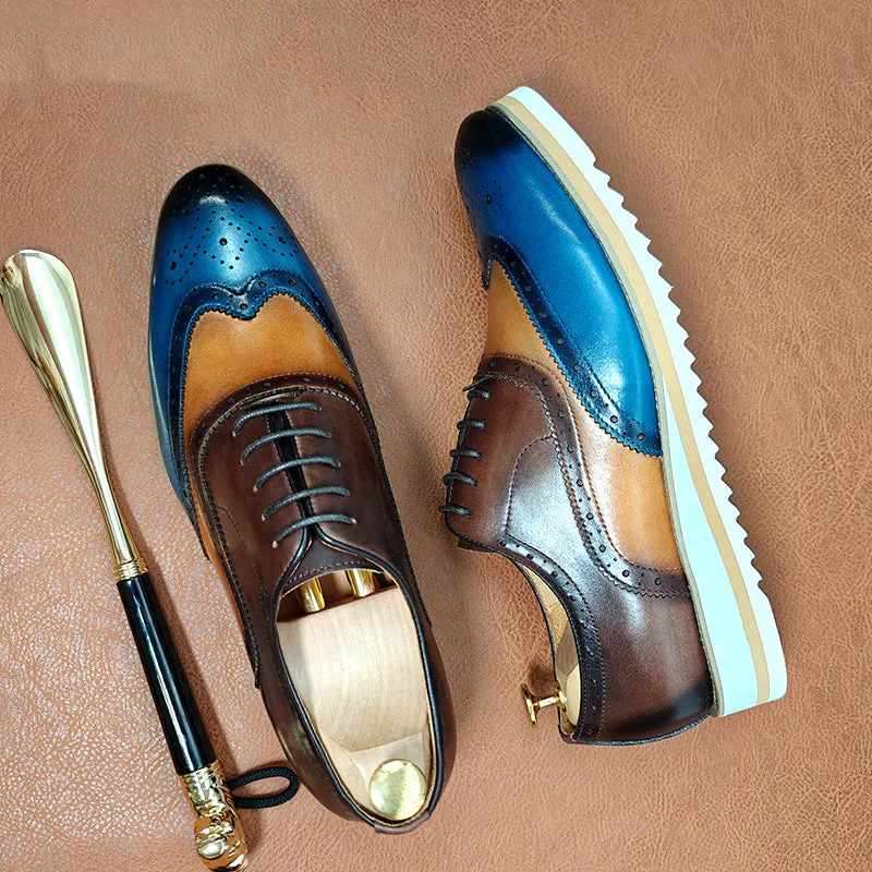 LuxeExo Round Toe Lace-up Brogue Shoes