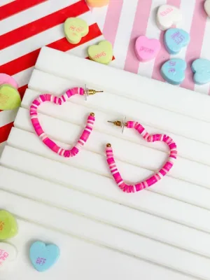 Maddie Rubber Disc Open Heart Hoop Earrings - Pink