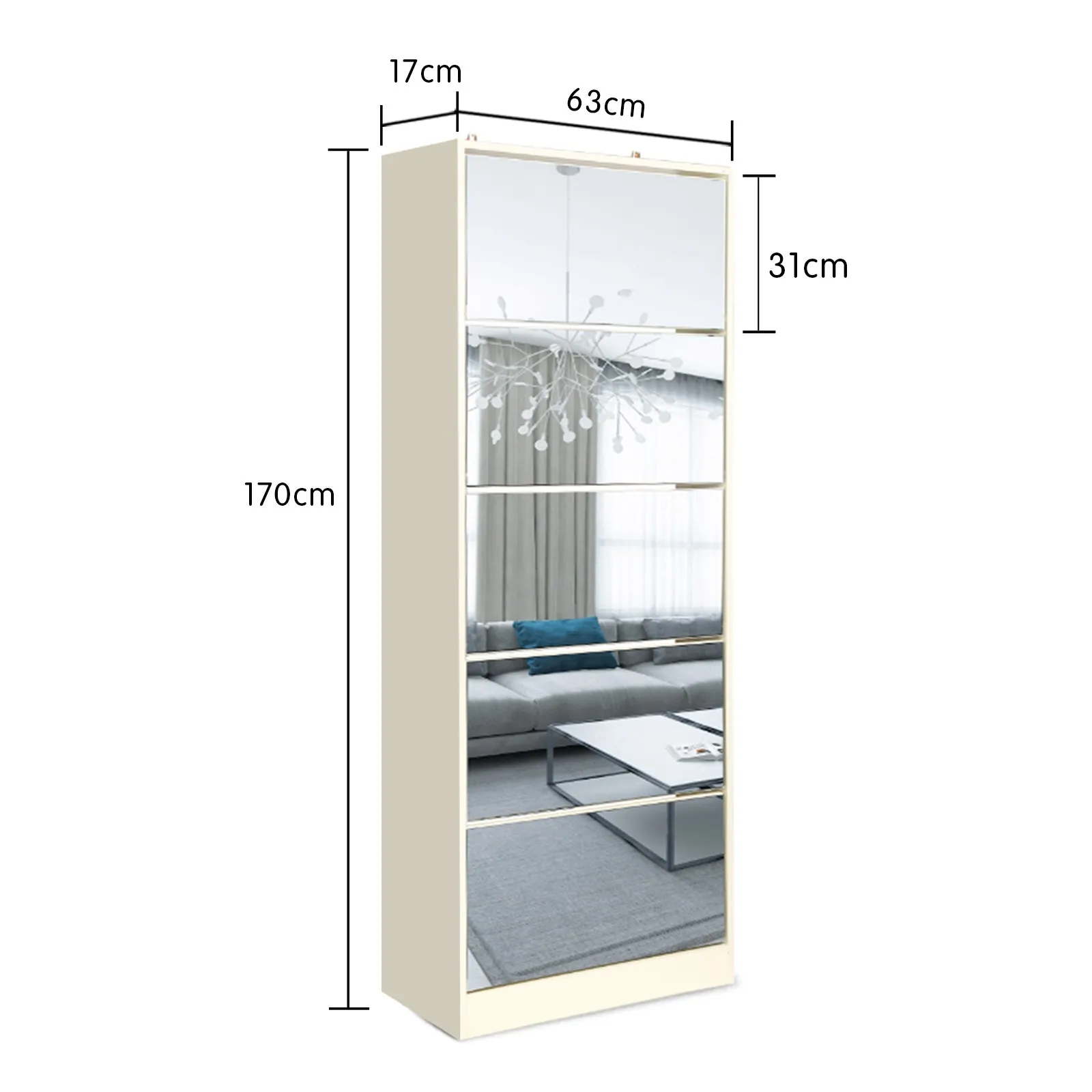 NNEDPE Mirrored Shoe Storage Cabinet Organizer - 63 x 17 x 170cm