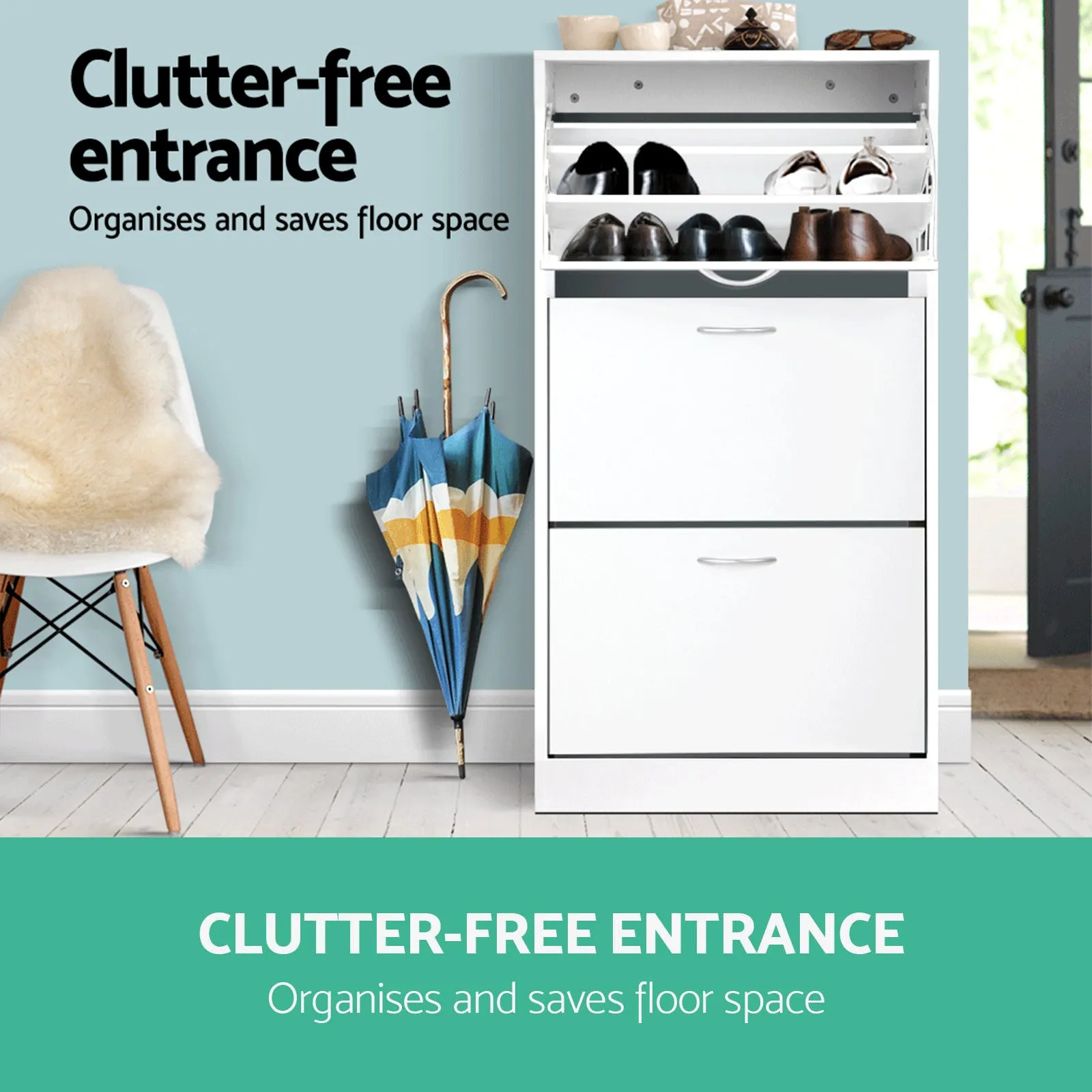 NNEDSZ 3 Tier Shoe Cabinet - White