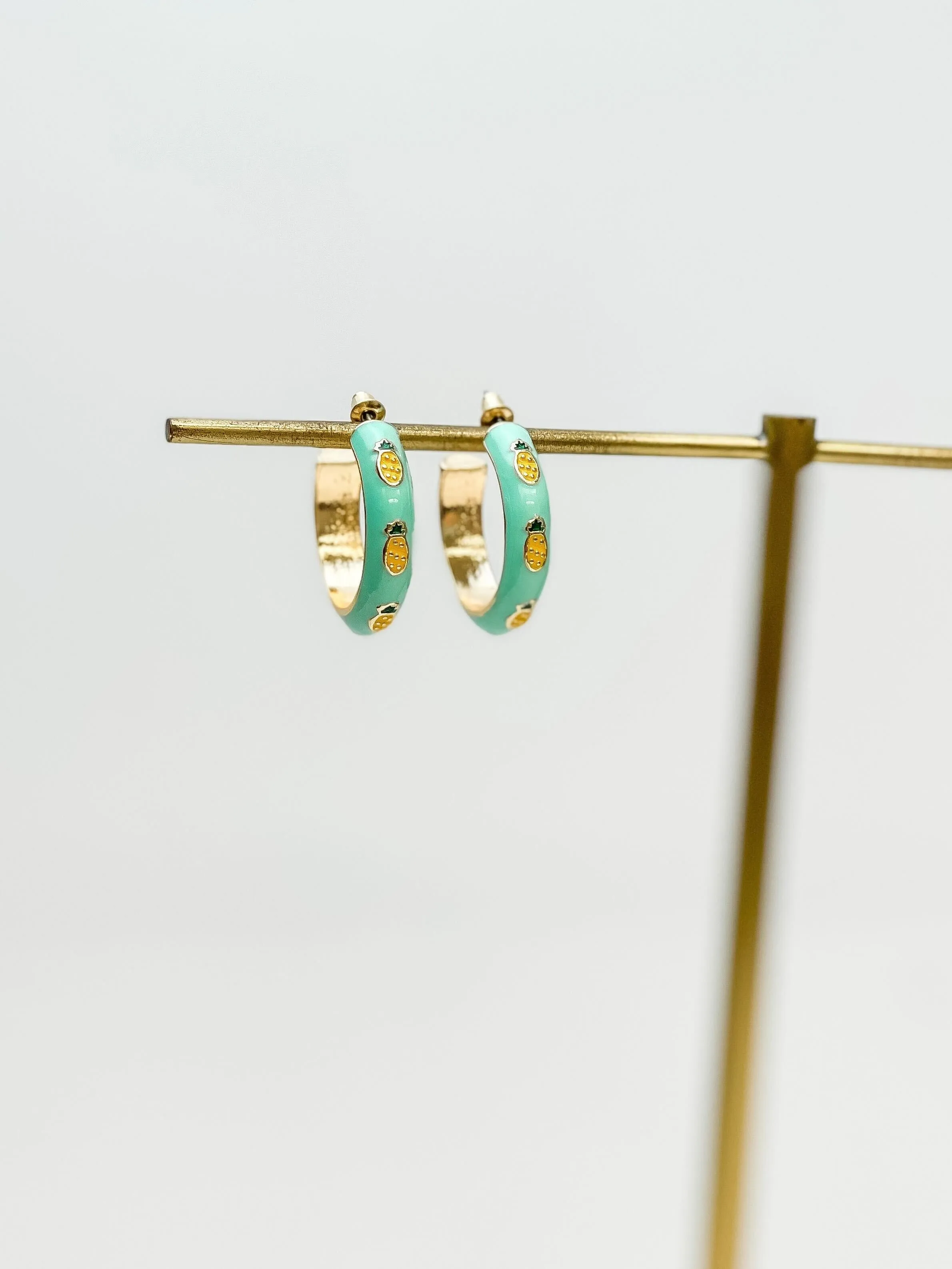 Pastel Pineapple Enamel Hoop Earrings