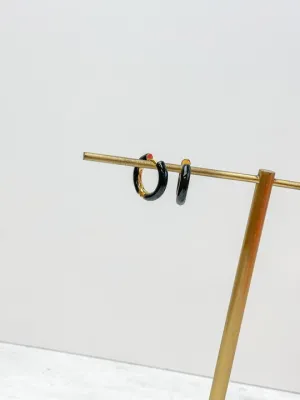 Petite Enamel Hoop Earrings - Black