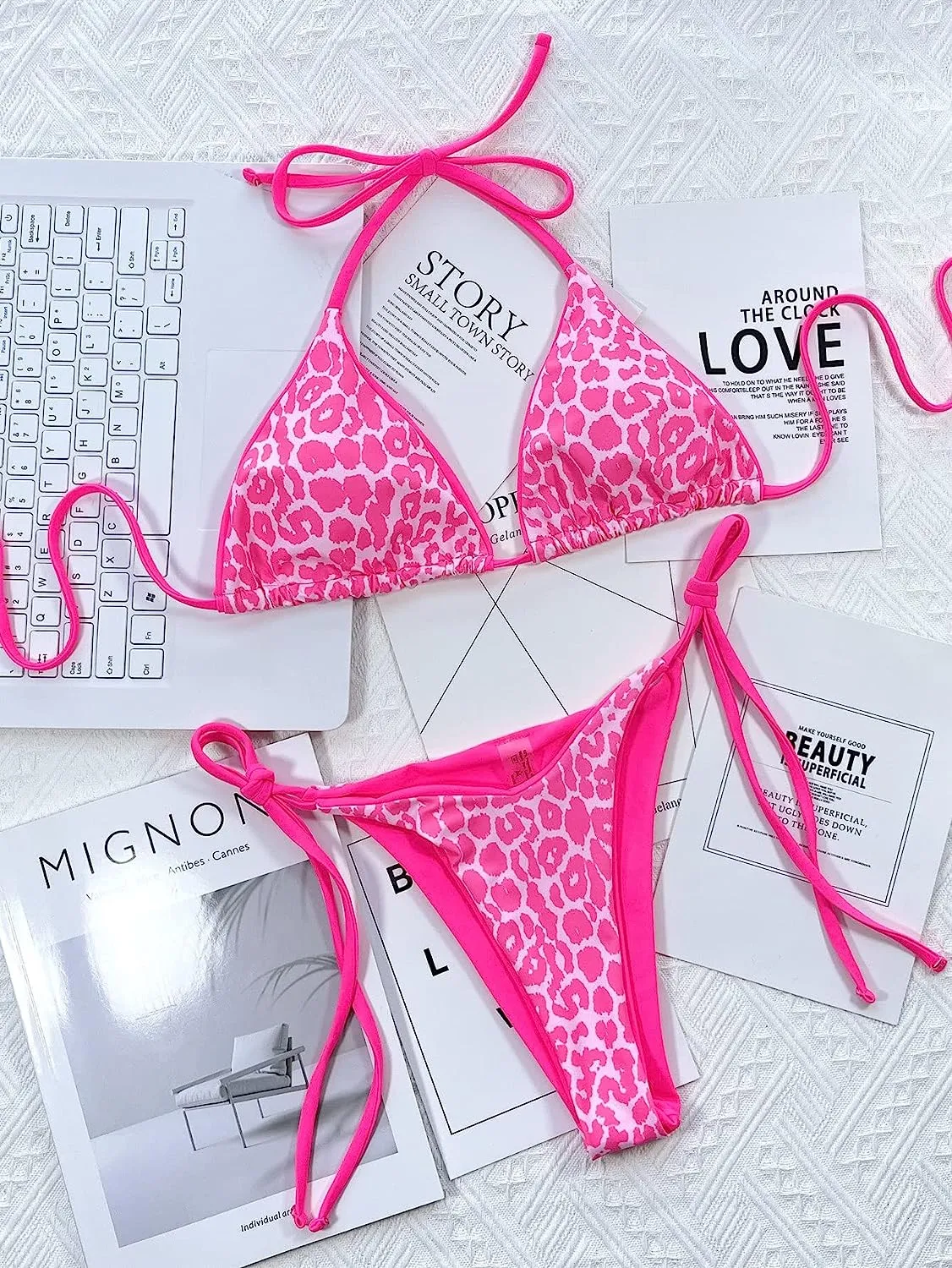 Pink cheetah print bikini