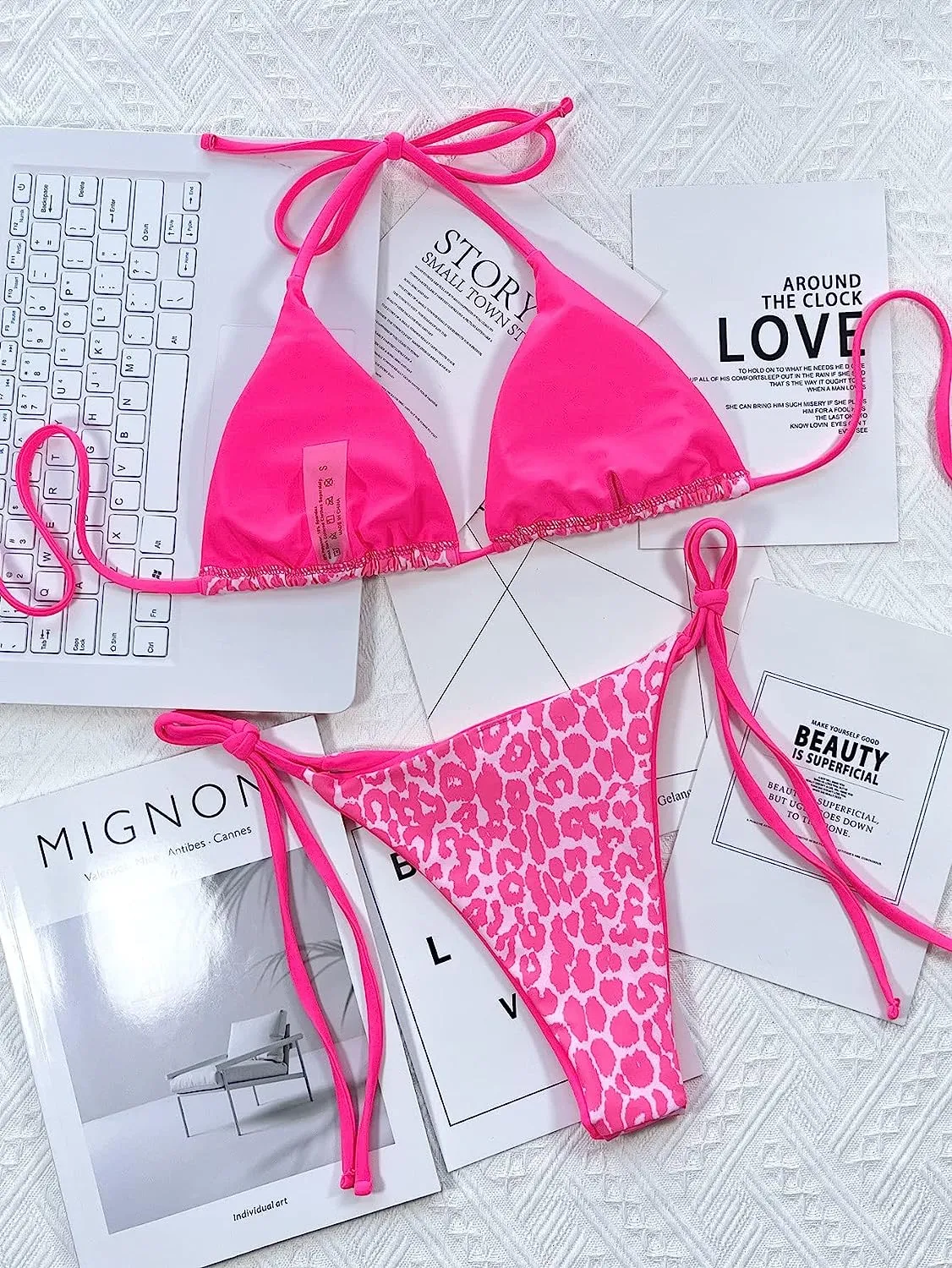 Pink cheetah print bikini