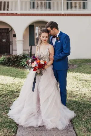 Promfast Ball Gown Sexy Deep V-Neck Beaded Bodice Rustic Wedding Dress PFW0469