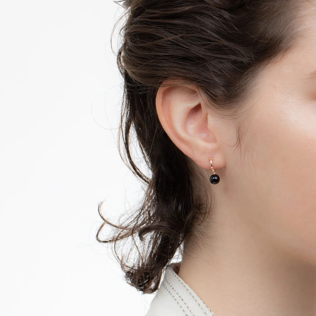 "Sea Anemone" Onyx Huggie Hoop Earring Small size