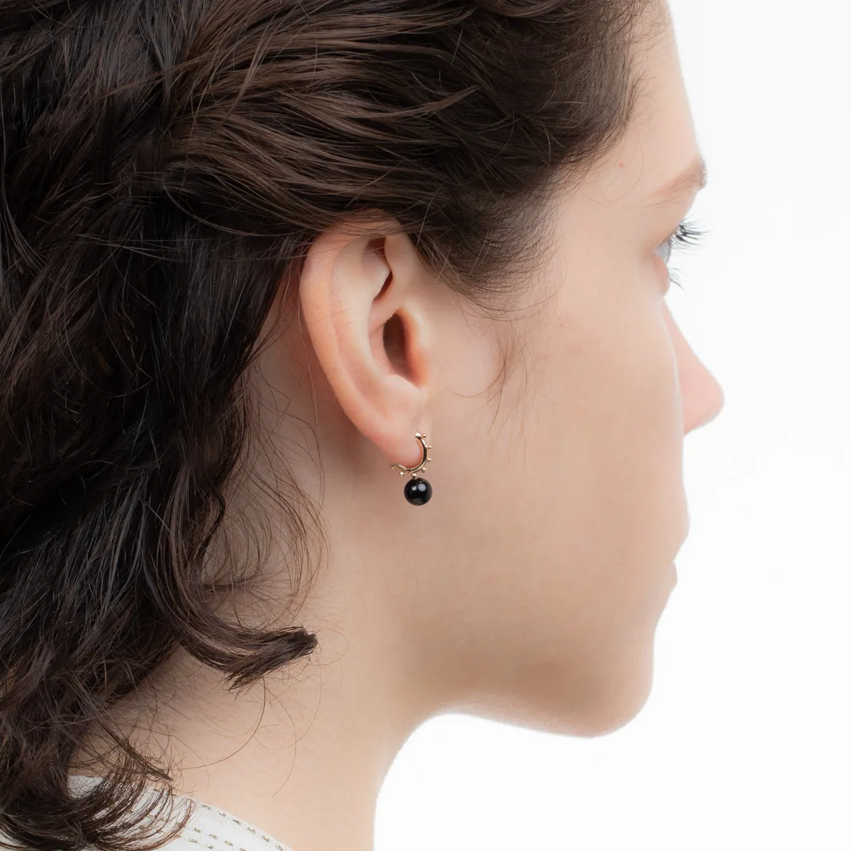 "Sea Anemone" Onyx Huggie Hoop Earring Small size