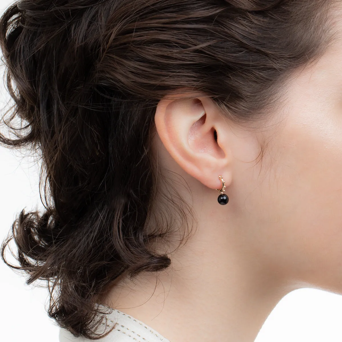 "Sea Anemone" Onyx Huggie Hoop Earring Small size