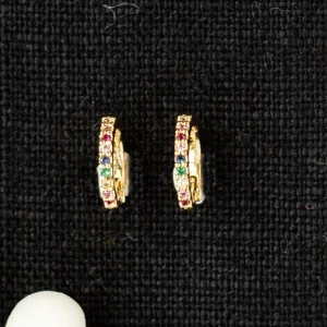 Rainbow CZ Stones Huggy Hoop Earring