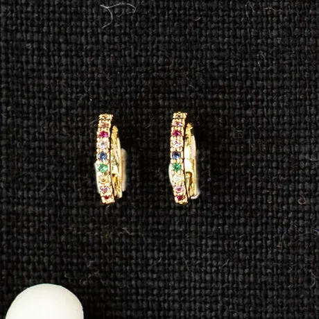 Rainbow CZ Stones Huggy Hoop Earring