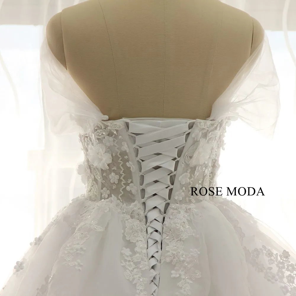 Rosemoda Luxury off-the-shoulder Illusion Beaded Lace Ball Gown Wedding Dress