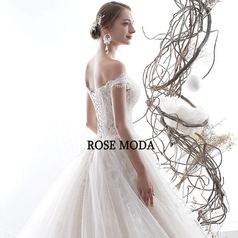 Rosemoda Short Sleeve Illusion Lace Ball Gown Wedding Dress
