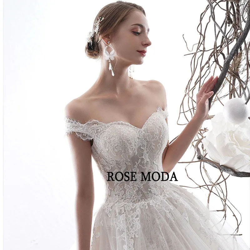 Rosemoda Short Sleeve Illusion Lace Ball Gown Wedding Dress