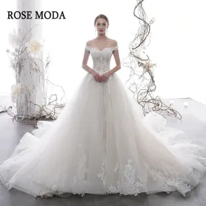 Rosemoda Short Sleeve Illusion Lace Ball Gown Wedding Dress