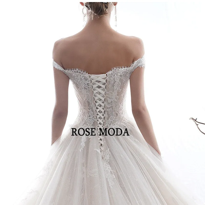 Rosemoda Short Sleeve Illusion Lace Ball Gown Wedding Dress