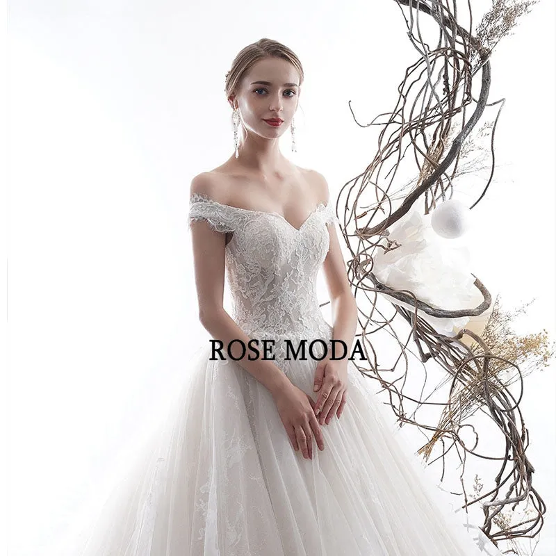 Rosemoda Short Sleeve Illusion Lace Ball Gown Wedding Dress