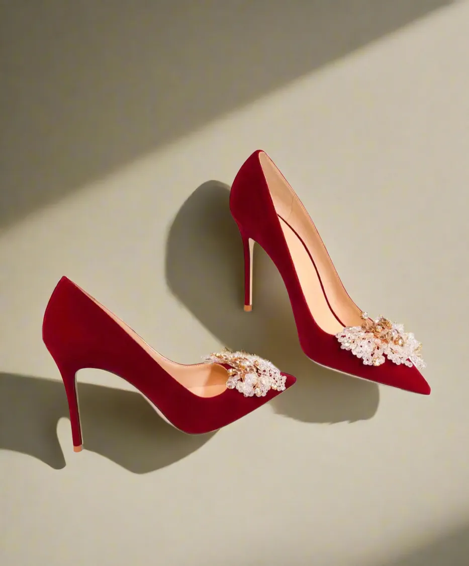 Sakura Flock Dark Red Heels