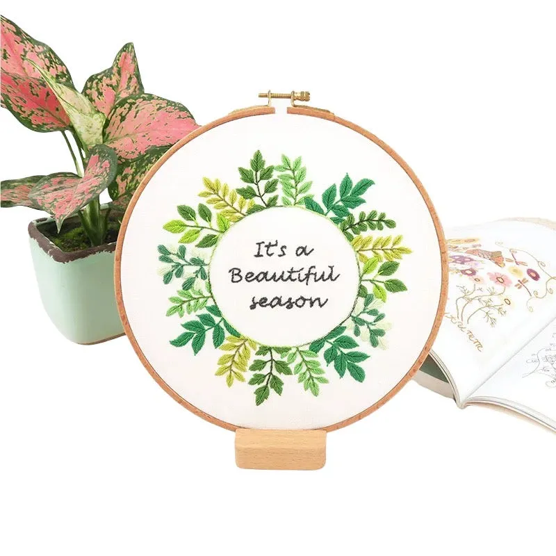 Season Greetings Flowers Hand Embroidery Kit 20cm