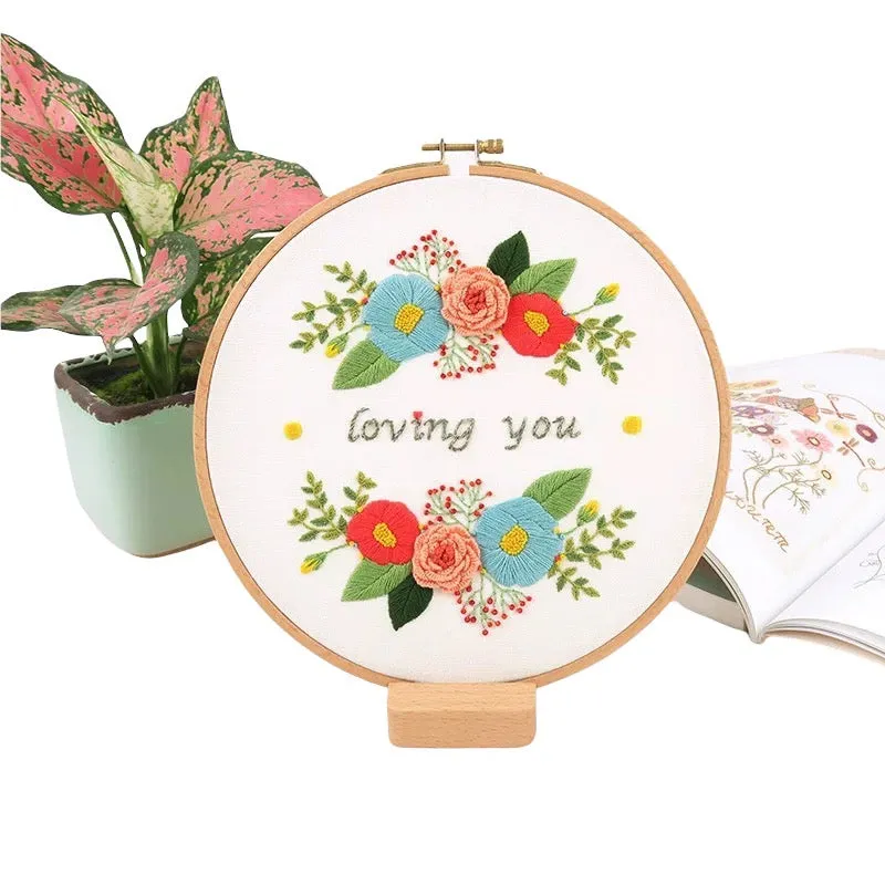 Season Greetings Flowers Hand Embroidery Kit 20cm