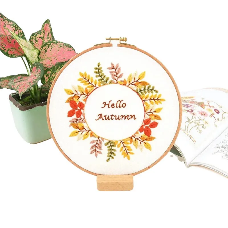 Season Greetings Flowers Hand Embroidery Kit 20cm