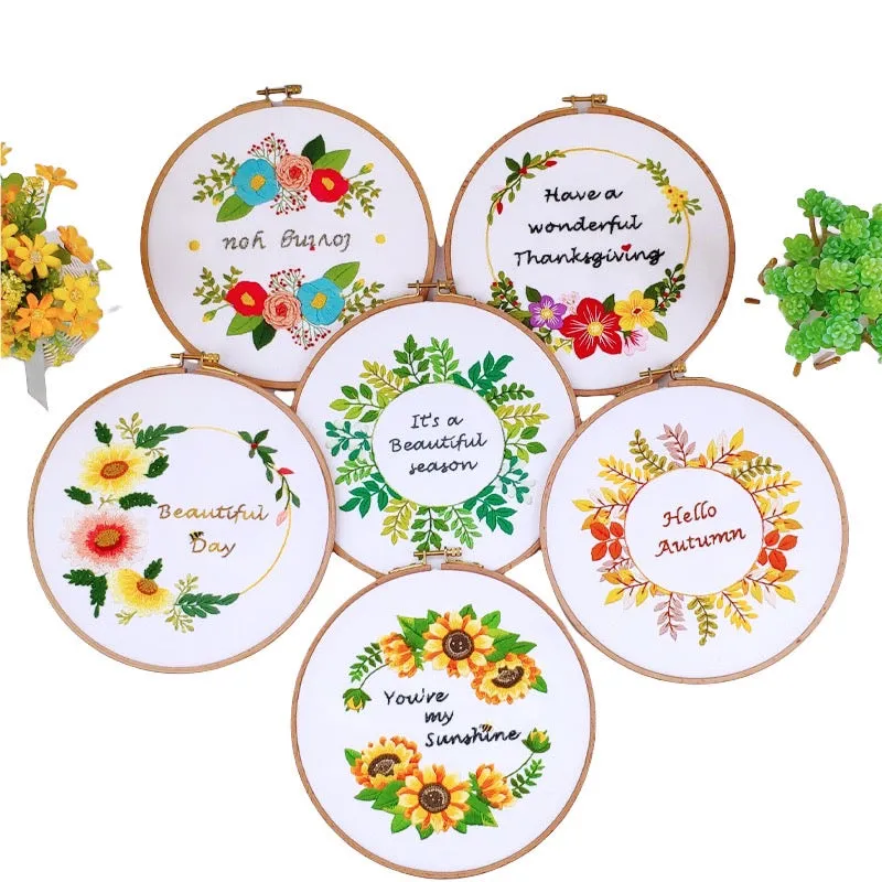 Season Greetings Flowers Hand Embroidery Kit 20cm