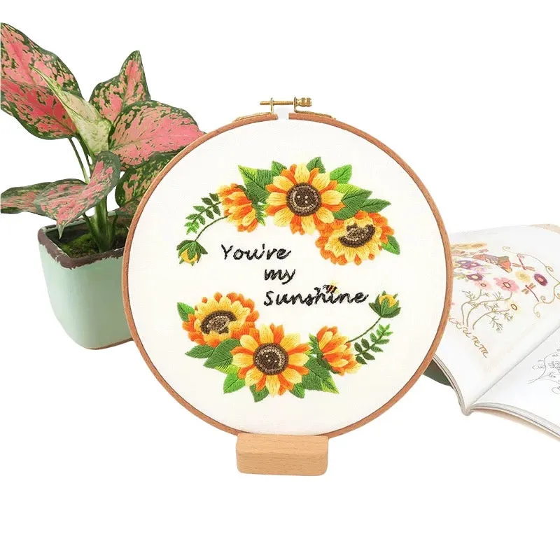 Season Greetings Flowers Hand Embroidery Kit 20cm