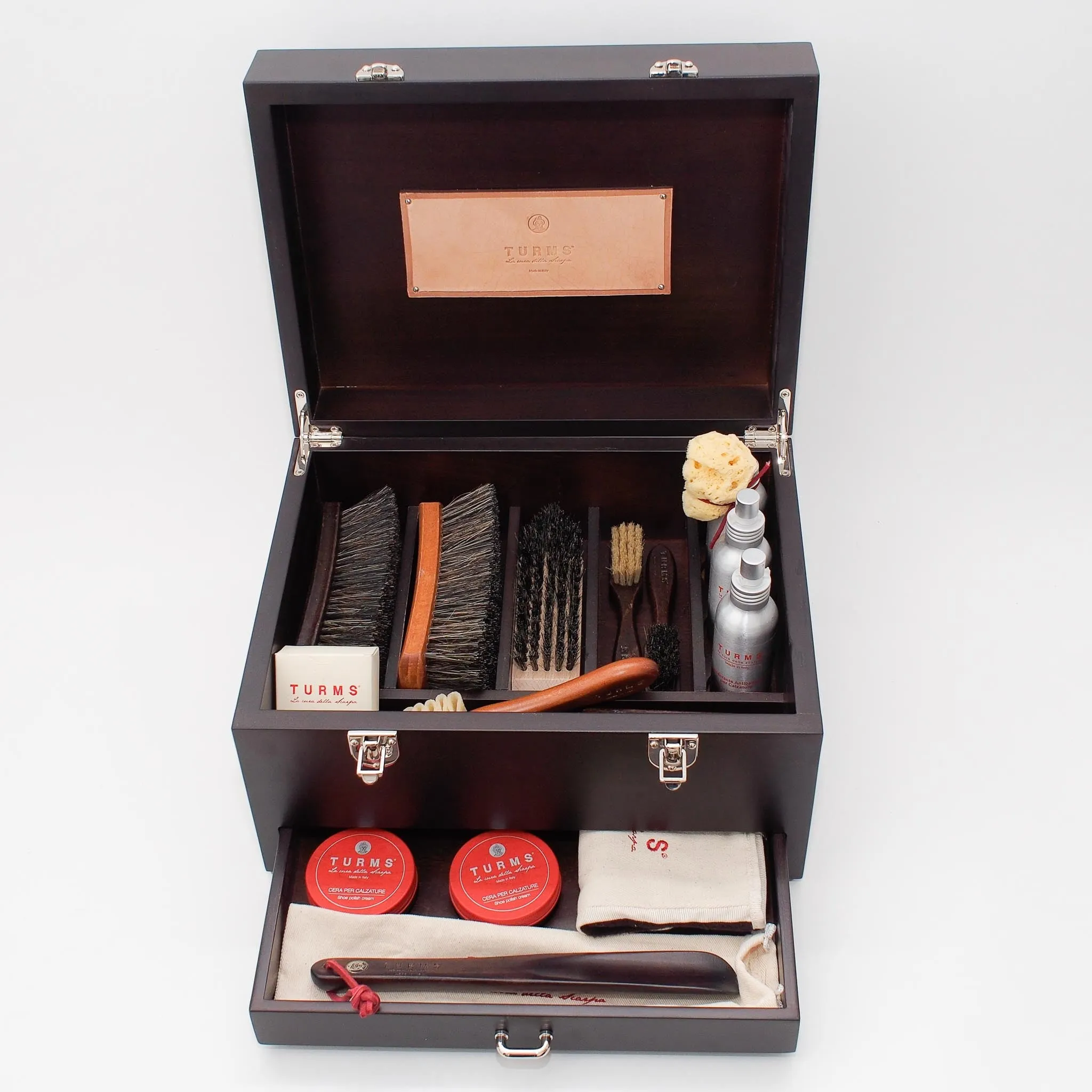 Shoe care box "Luxury Case" made of dark brown walnut wood - handcrafted
