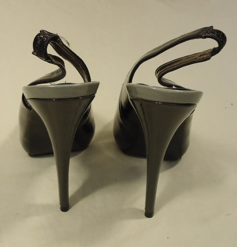 Steve Madden Open Toe Slingback Stiletto Man Made Female Adult 8.5 Black/Gray Solid/Shinny 17-211sm -- New with Tags