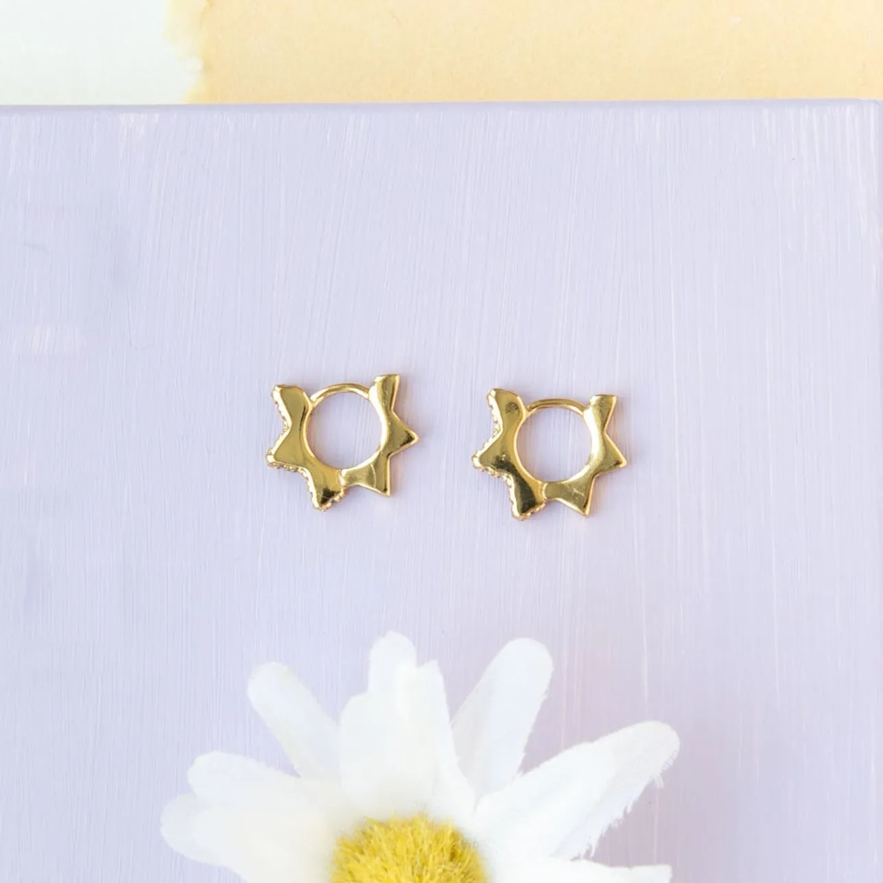 Sun CZ Gem Huggy Hoop Earring
