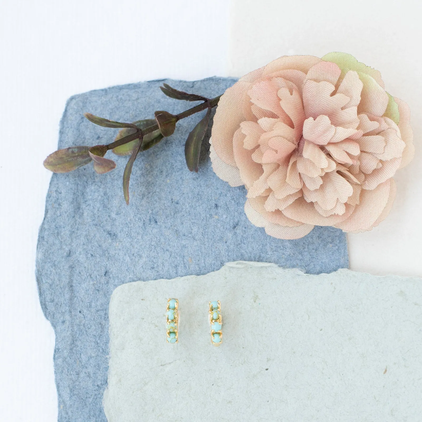 Turquoise Stone Huggy Hoop Earring
