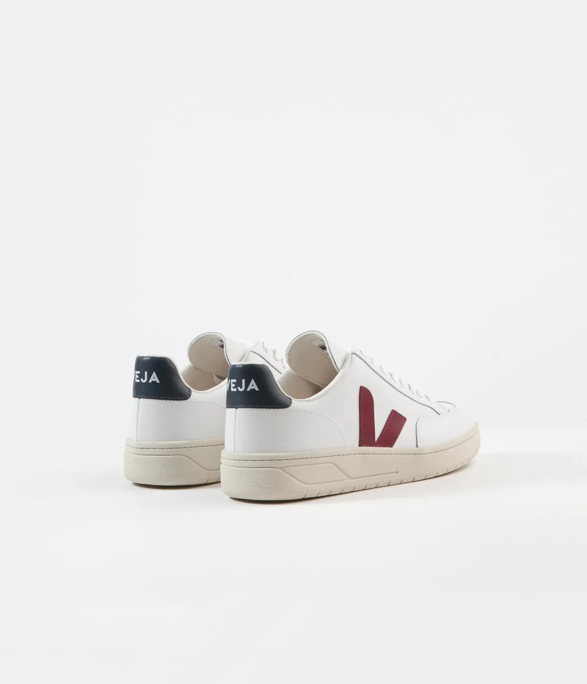 Veja Womens V-12 Leather Shoes - Extra White / Marsala / Nautico