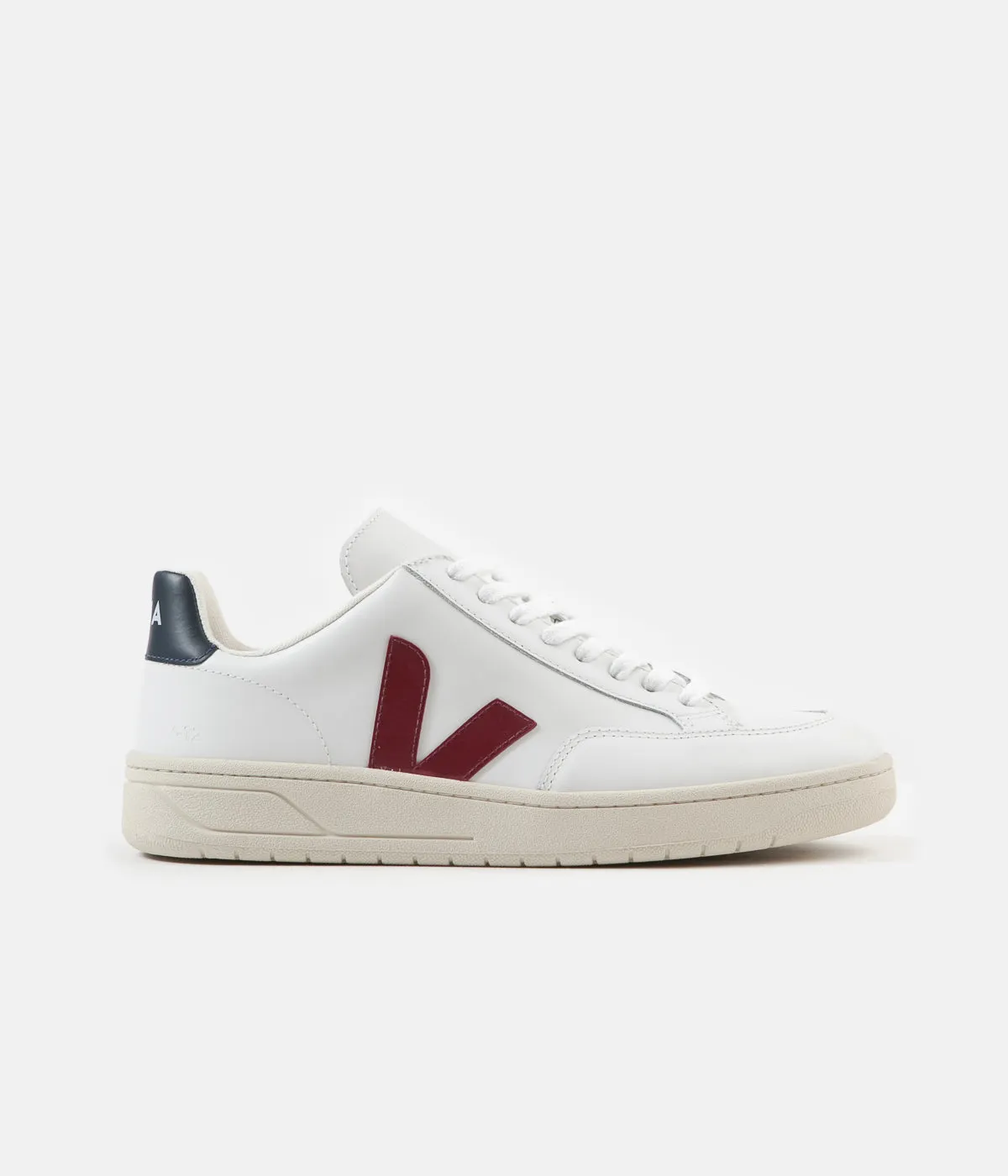 Veja Womens V-12 Leather Shoes - Extra White / Marsala / Nautico