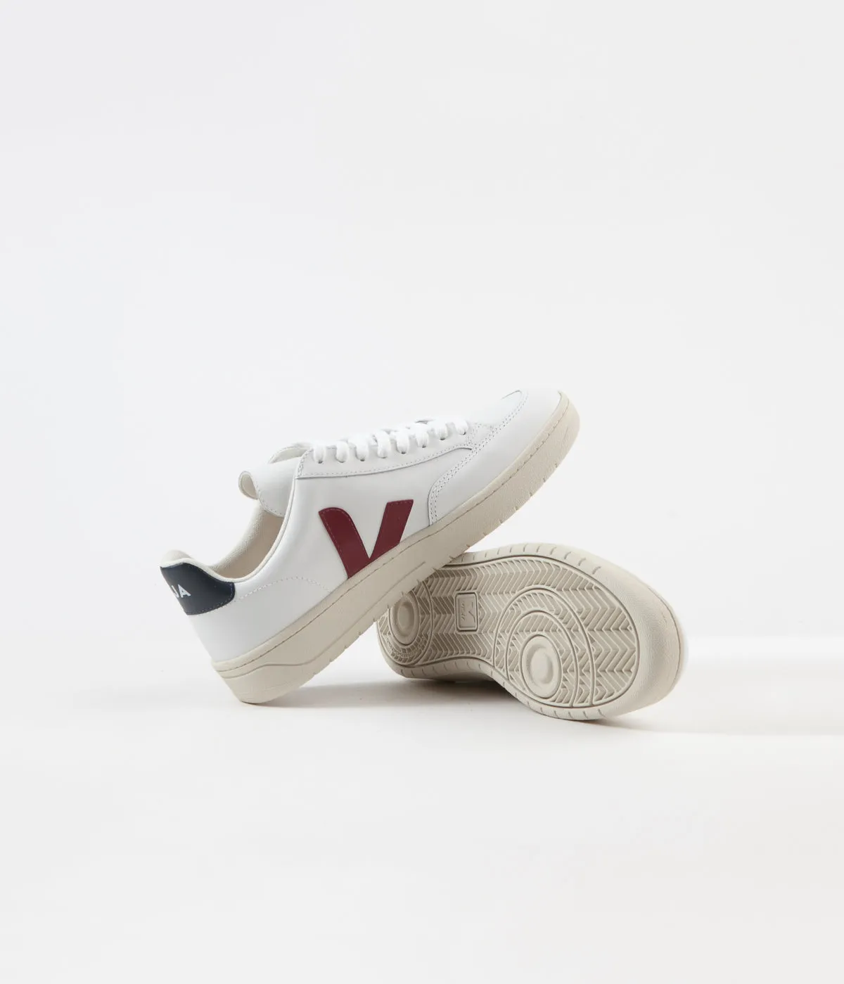 Veja Womens V-12 Leather Shoes - Extra White / Marsala / Nautico