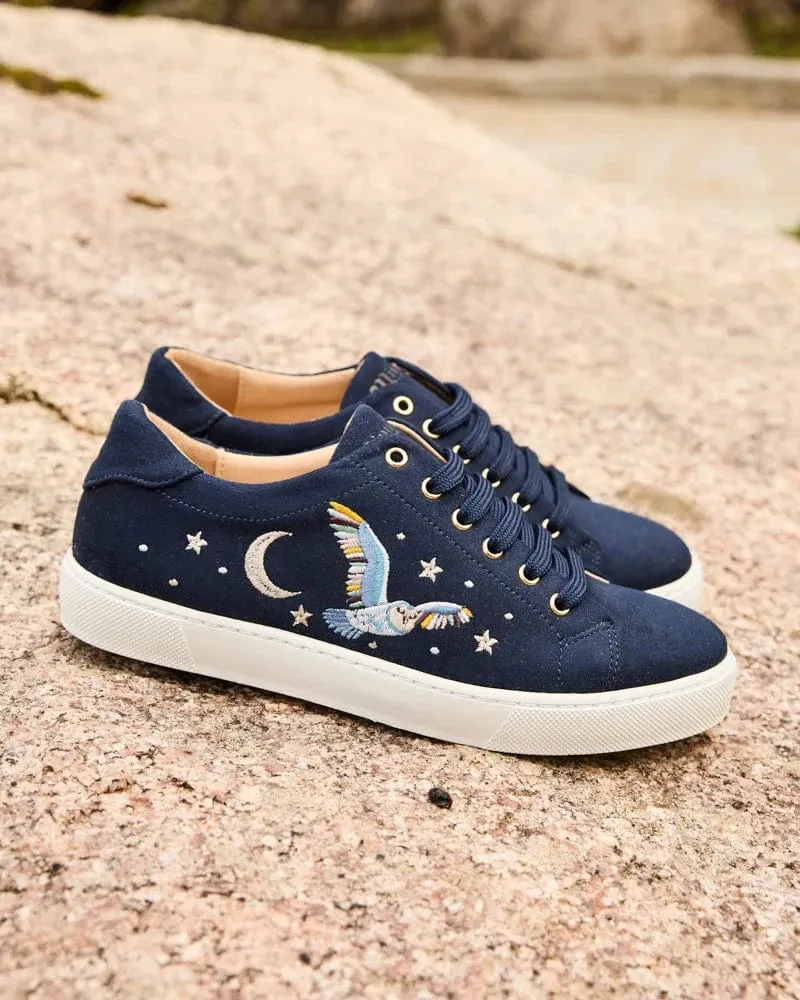Virevolte Recycled Grain Suede Vegan Embroidered Sneakers | Edwige Blue