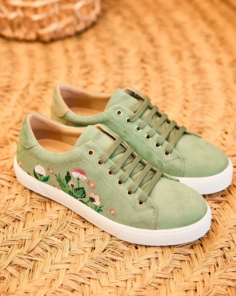 Virevolte Recycled Grain Vegan Suede Embroidered Sneakers | Garden