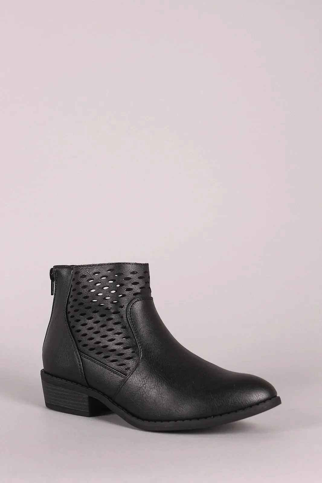 Wild Diva Lounge Perforated Vegan Leather Almond Toe Booties