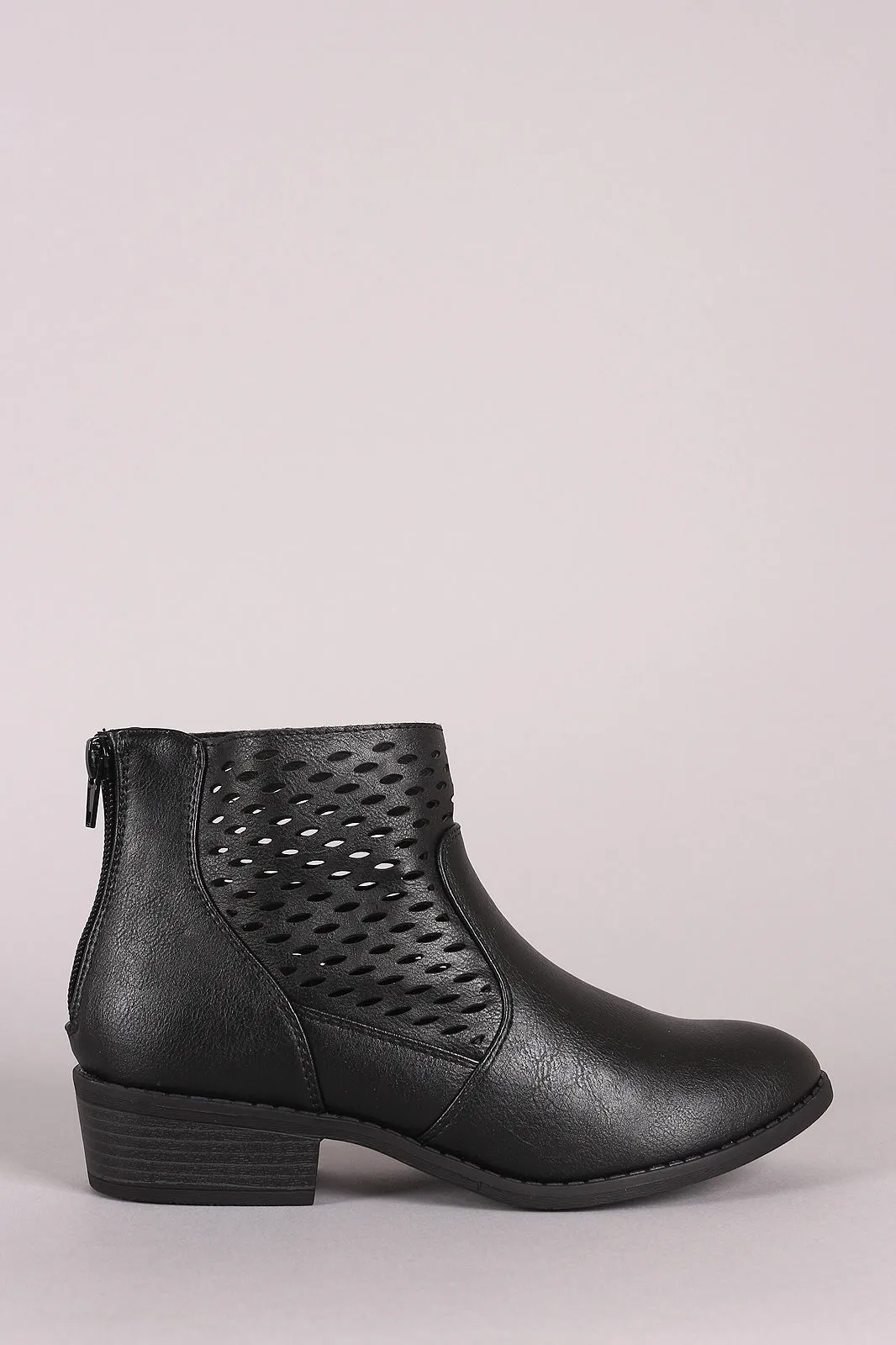 Wild Diva Lounge Perforated Vegan Leather Almond Toe Booties
