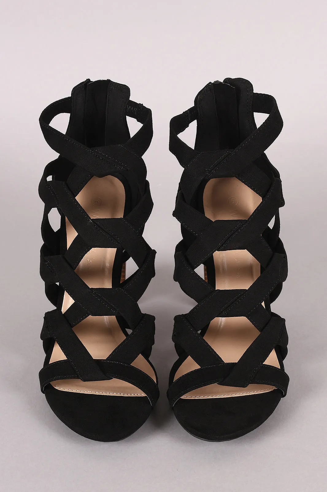 Wild Diva Lounge Suede Caged Open Toe Chunky Heel