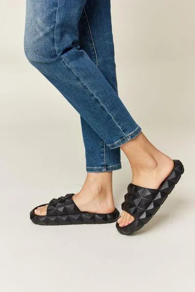 Wild Diva Pyramid Stud Texture Black Flat Sandals