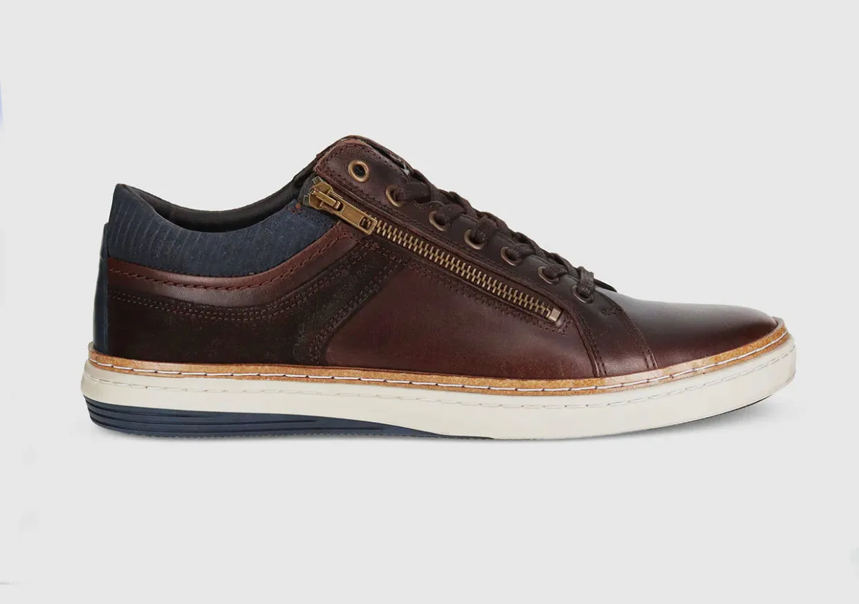 Wild Rhino Whistle Dark Brown Leather 7 Eyelet Zip Shoe Made In Portugal