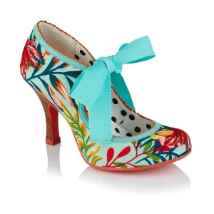 Willow Aqua Blue Floral Bootie High Heels by Ruby Shoo