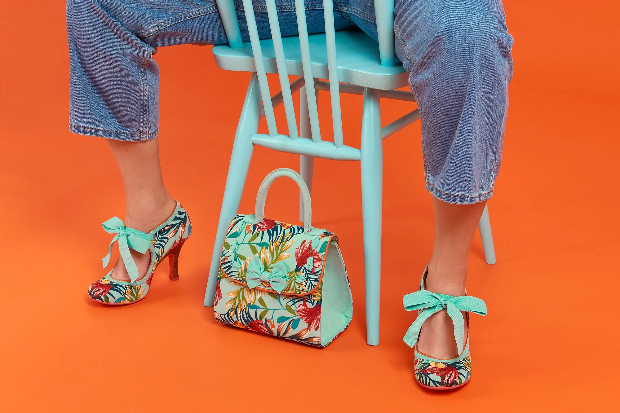 Willow Aqua Blue Floral Bootie High Heels by Ruby Shoo