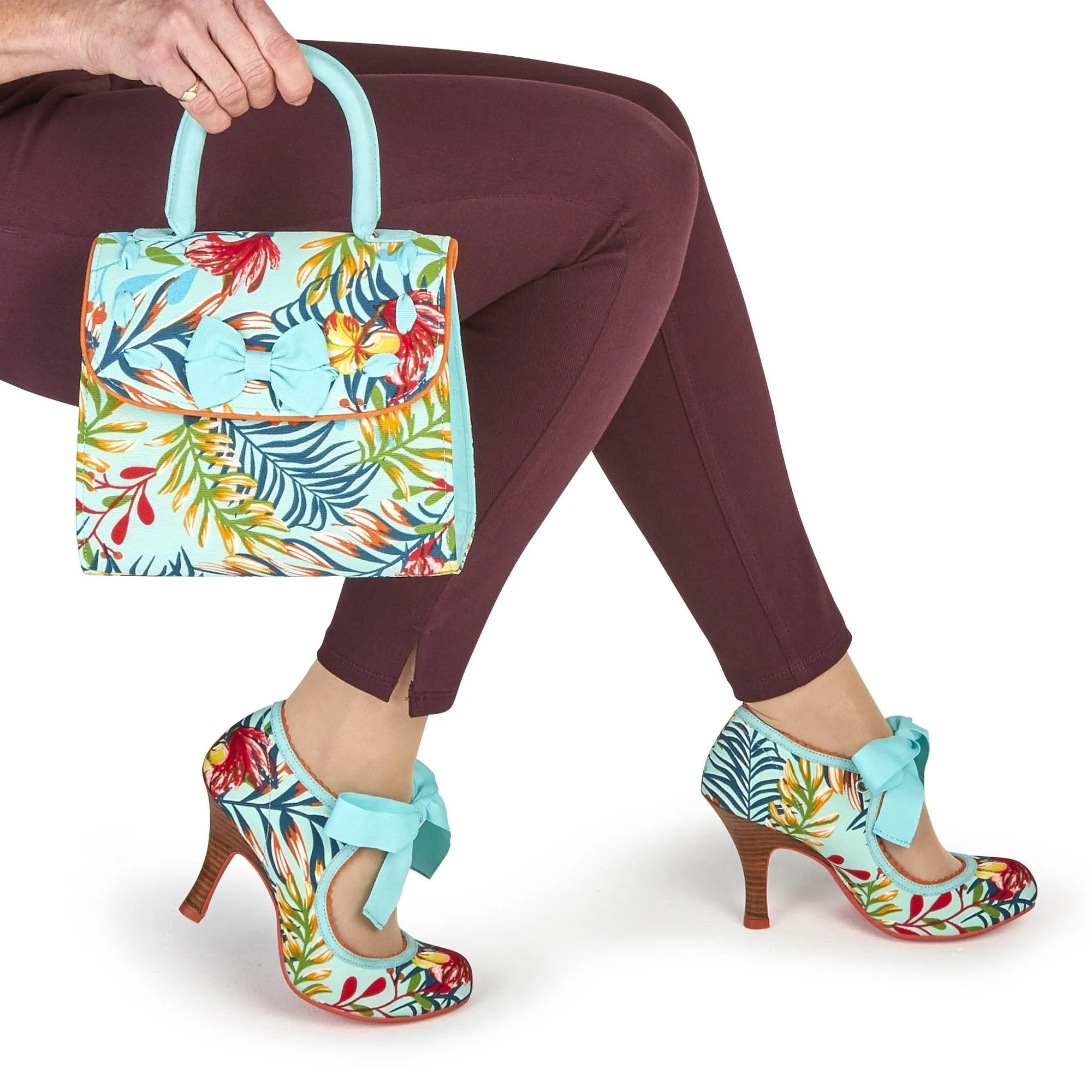 Willow Aqua Blue Floral Bootie High Heels by Ruby Shoo