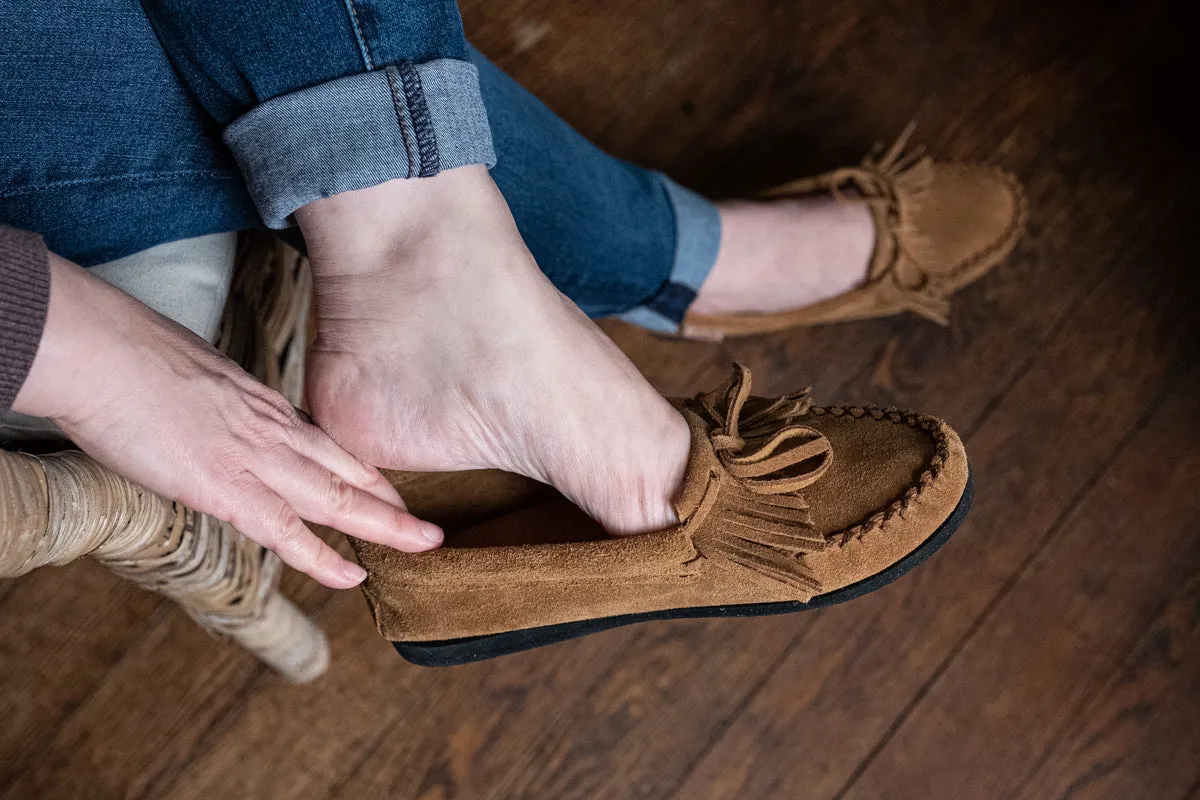 Women's Earthing Moccasin Shoes with Copper Rivet Fringed Crepe Sole