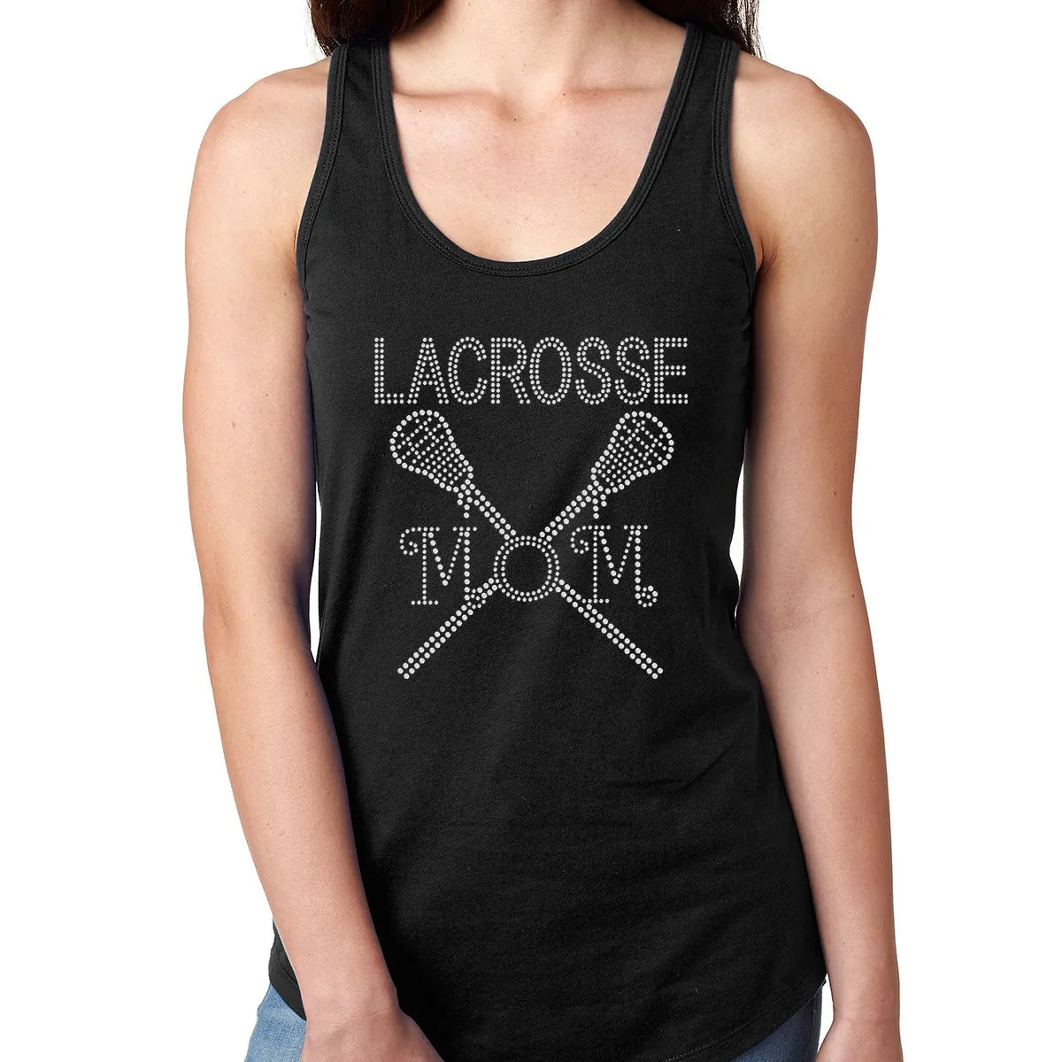 Womens T-Shirt Bling Black Fitted Tee Lacrosse Mom Stick